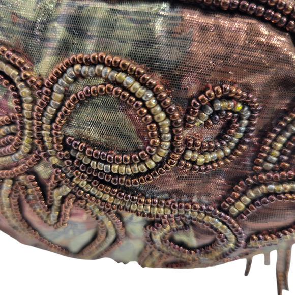 Vintage Magid Shoulder Bag Brown Iridescent Copper Beaded Handmade Shimmer Pouch - Picture 13 of 13